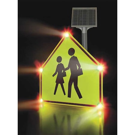 LED School Zone Sign, School Crossing, Black/Fluorescent Yellow Green, 30
