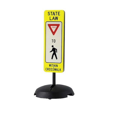 Traffic Sign with Base, 12 in W, 36 in H, Aluminum, Flourescent Yellow/Green, White MPN:373-03140B