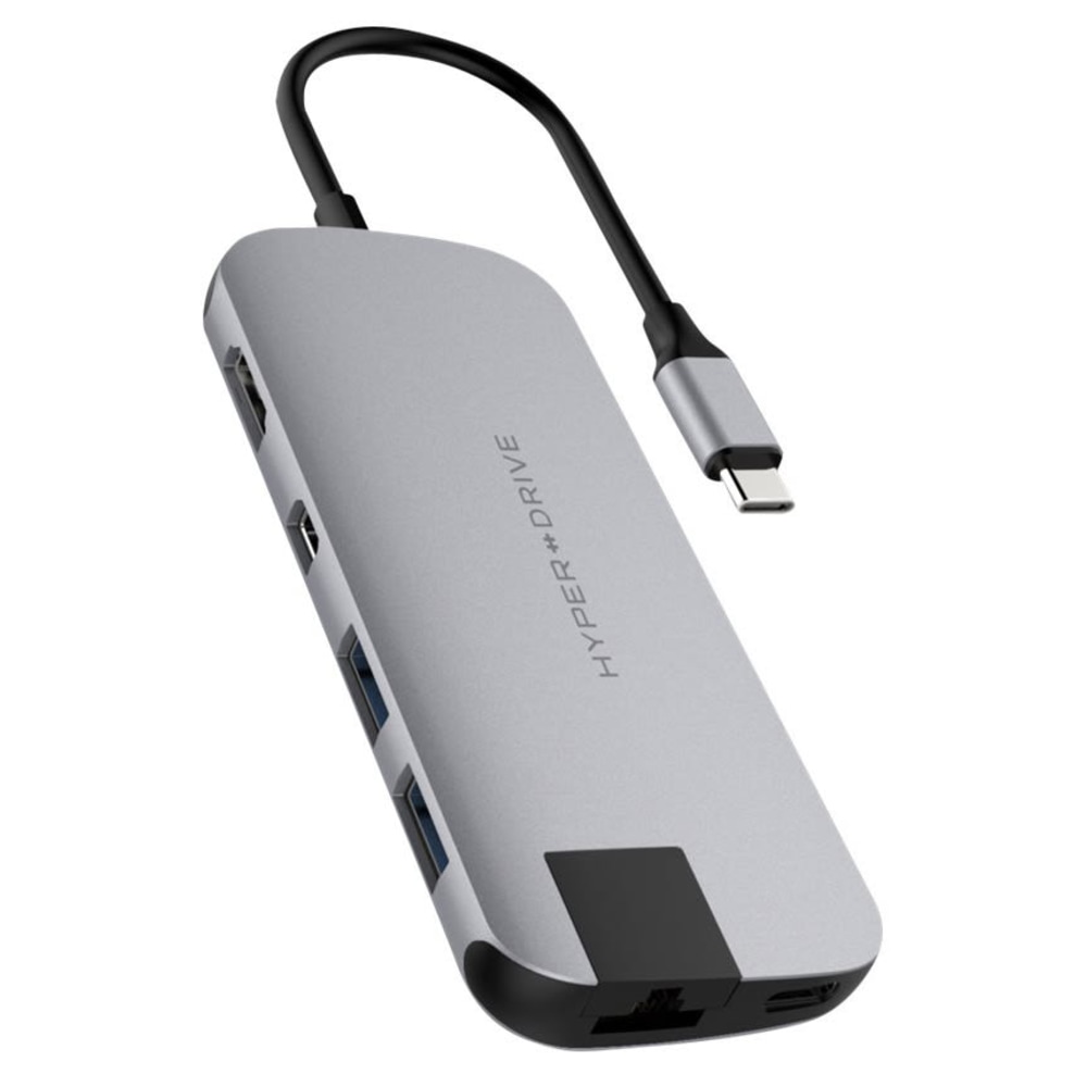 Targus Sanho Hyperdrive Slim 8-in-1 USB-C Hub, 0.35inH x 1.85inW x 10.63inD, Gray, HD247B-GRAY MPN:HD247B-GRAY