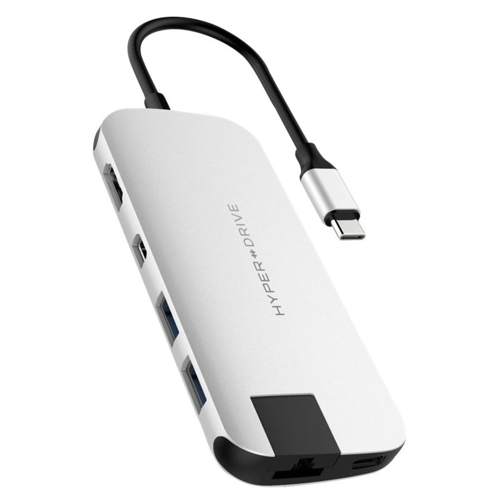 Targus Sanho Hyperdrive SLIM 8-in-1 USB-C Hub, 3/8inH x 1-15/16inW x 10-5/16inD, Silver, HD247B-SILVER MPN:HD247B-SILVER