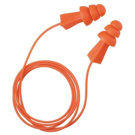 Tri-Grip Reusable Vinyl Ear Plugs, Flanged Shape, 27 dB, Orange, 100 PK MPN:100-09010