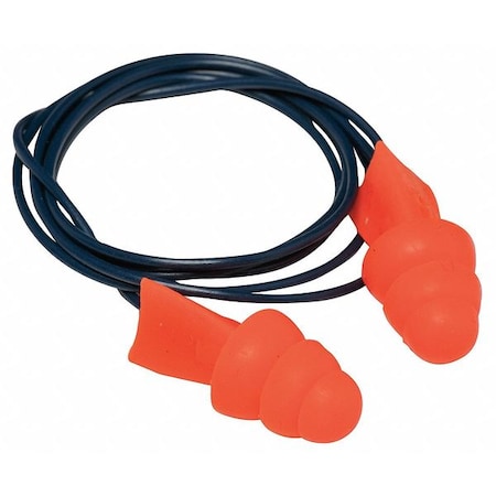 Tri-Grip Reusable Corded Ear Plugs, Metal Detectable, Flanged Shape, NRR 27 dB, M, Orange, 1 Pair MPN:100-09012