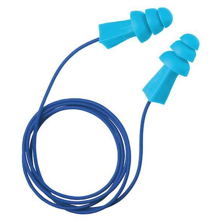 Tri-Grip Reusable Vinyl Ear Plugs, Flanged Shape, 27 dB, Blue, 100 PK MPN:100-09022