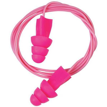 Tri-Grip Reusable Vinyl Ear Plugs, Flanged Shape, 27 dB, Pink, 100 PK MPN:100-19010