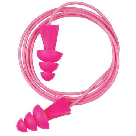Tri-Grip Reusable Vinyl Ear Plugs, Flanged Shape, 27 dB, Pink, 100 PK MPN:100-19020