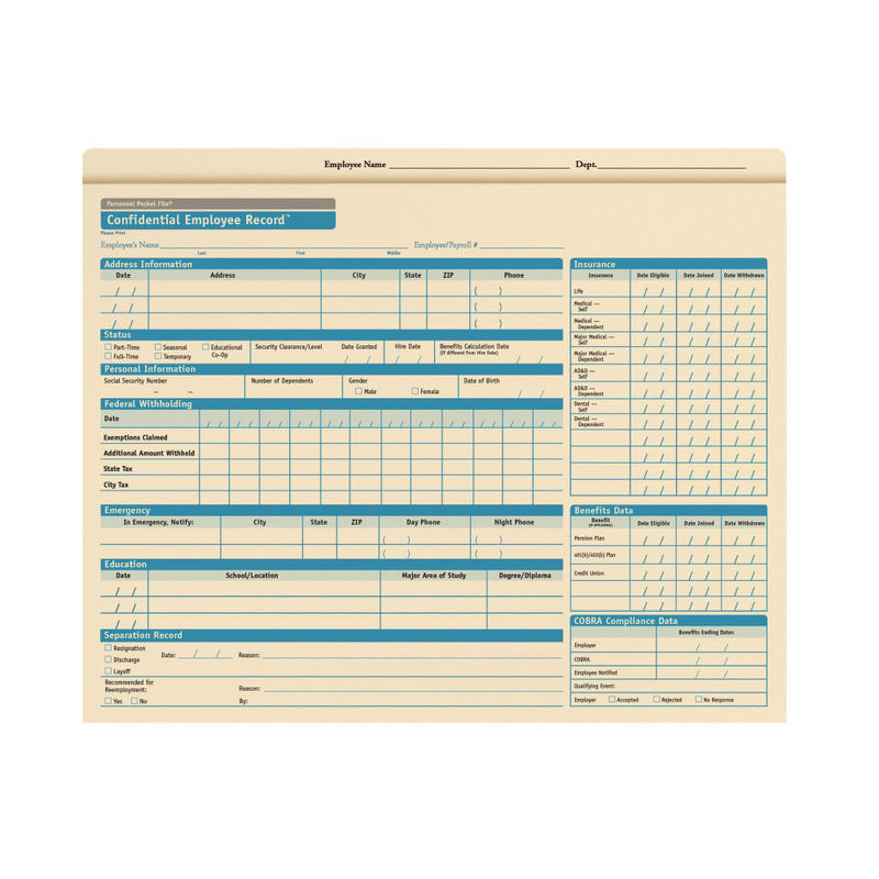 ComplyRight Personnel Pocket Files, 11 3/4in x 9 1/2in, Pack Of 25 MPN:A1202