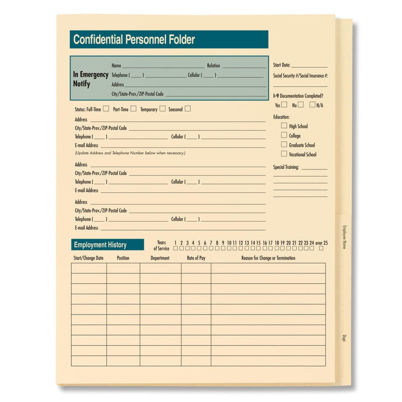 ComplyRight Standard Confidential Personnel Folders, 9-1/2in x 11-3/4in x, Pack Of 25 MPN:A223