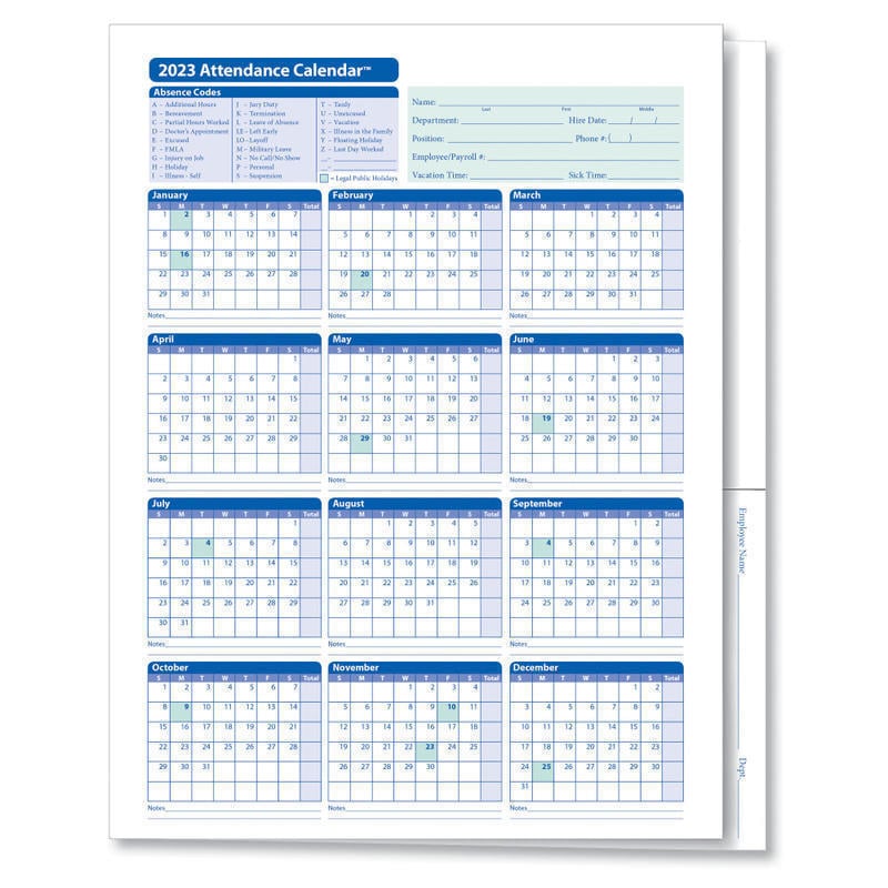 ComplyRight 2026 Attendance Calendar Folders, 9 3/8in x 11 3/4in, White, Pack Of 25 MPN:A3050