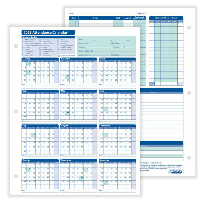 ComplyRight 2026 Attendance Calendar Cards, 8 1/2in x 11in, White, Pack Of 25 MPN:A4000WPK25