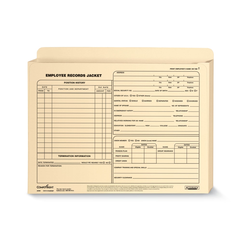 ComplyRight Letter-Size Expandable Employee Record Jackets, 12in x 9in x 1in, Pack Of 25 MPN:A5008