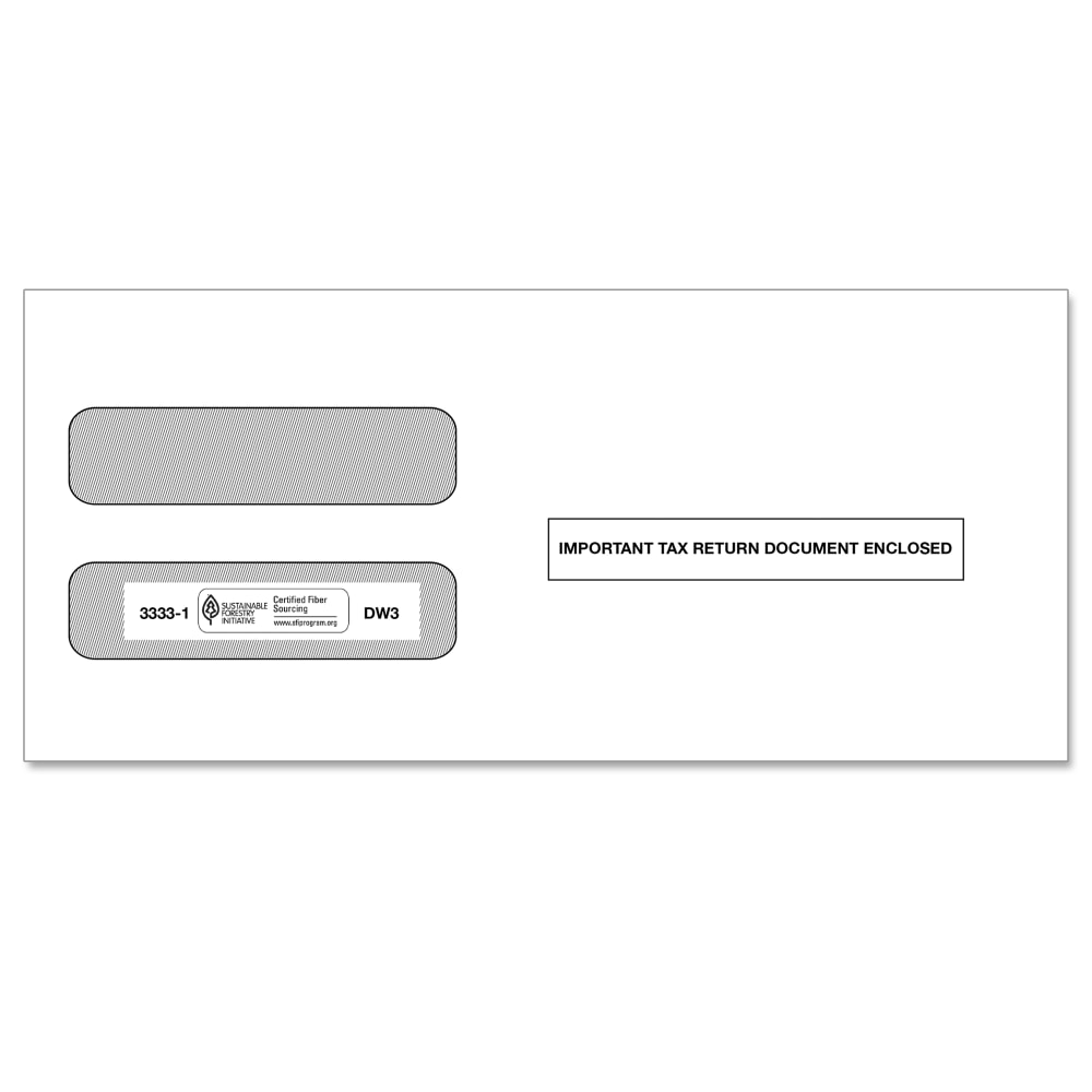 ComplyRight Double-Window Envelopes For W-2 (5210/5211) Tax Forms, 3-7/8in x 8-1/2in, Moisture-Seal, White, Pack Of 100 Envelopes MPN:33331OD