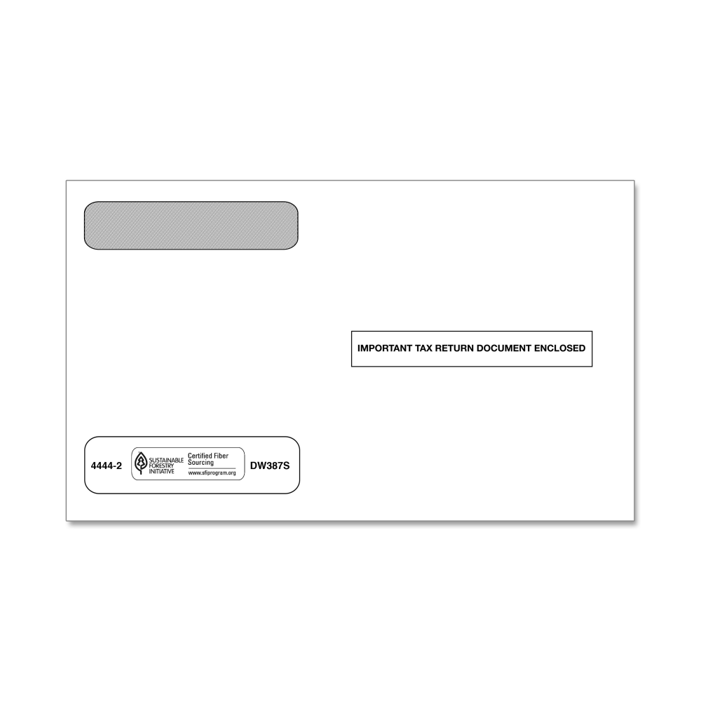 ComplyRight Double-Window Envelopes For W-2 (5206 And 5208) Tax Forms, 5-5/8in x 9in, Self-Seal, White, Pack Of 100 Envelopes MPN:44442OD