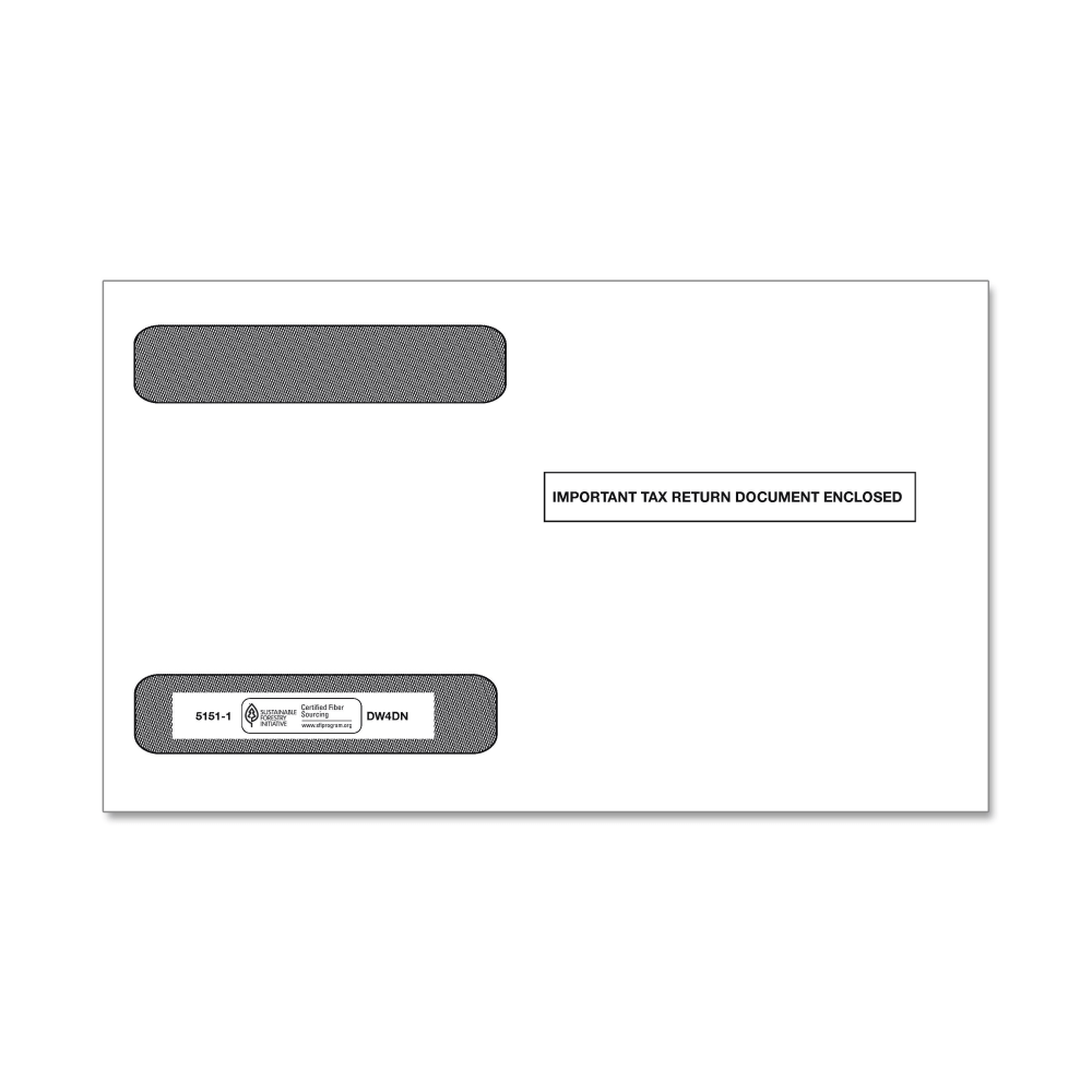 ComplyRight Double-Window Envelopes For W-2 (5218) Tax Forms, 5-5/8in x 9in, Moisture-Seal, White, Pack Of 100 Envelopes MPN:51511OD