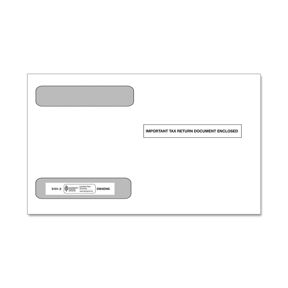 ComplyRight Double-Window Envelopes For W-2 (5218) Tax Forms, 5-5/8in x 9in, Self-Seal, White, Pack Of 100 Envelopes MPN:51512OD