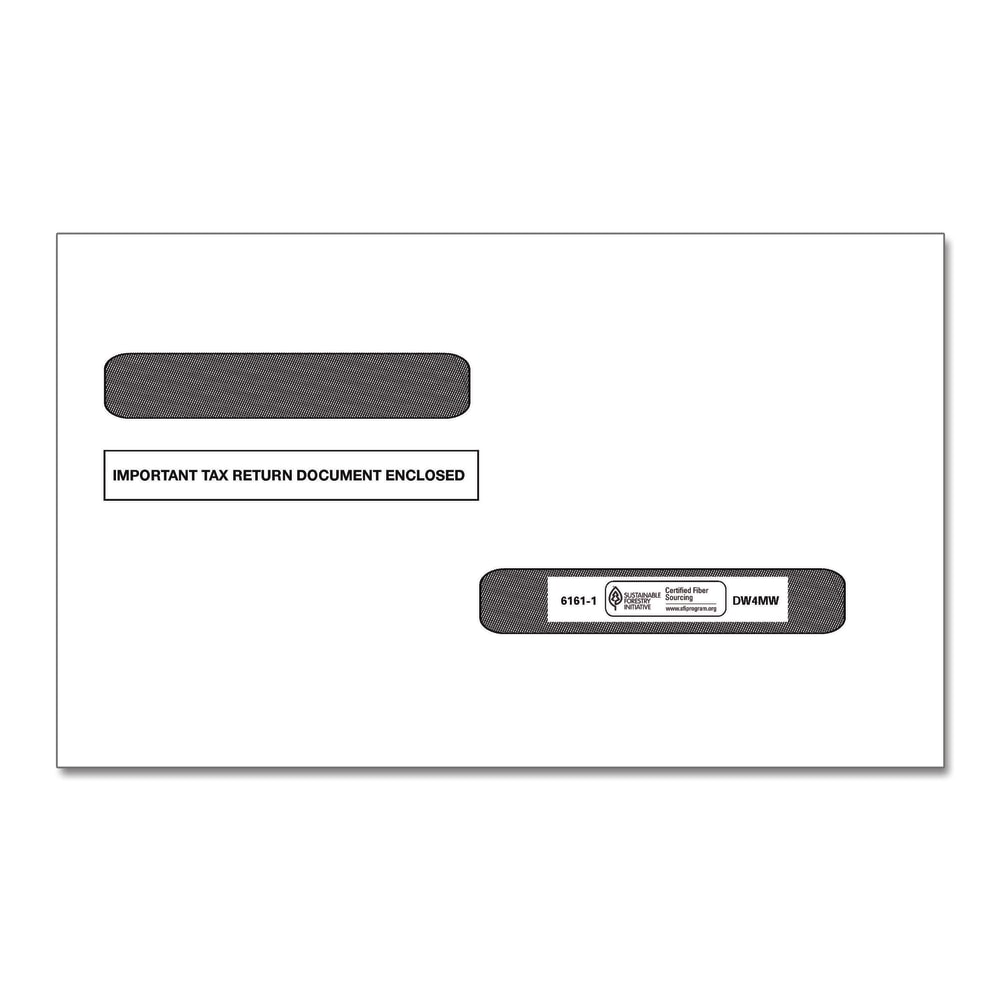 ComplyRight Double-Window Envelopes For W-2 (5216)/1099-R (5175) Tax Forms, 5-5/8in x 9in, Moisture-Seal, White, Pack Of 100 Envelopes MPN:61611OD