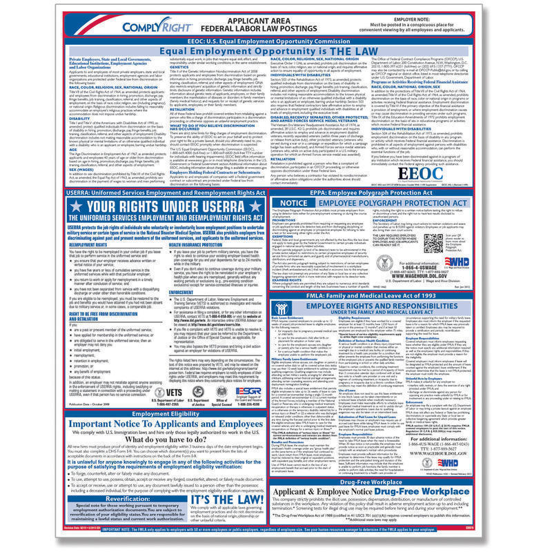 ComplyRight Federal Applicant Area Poster, English, 16in x 20in MPN:E0076