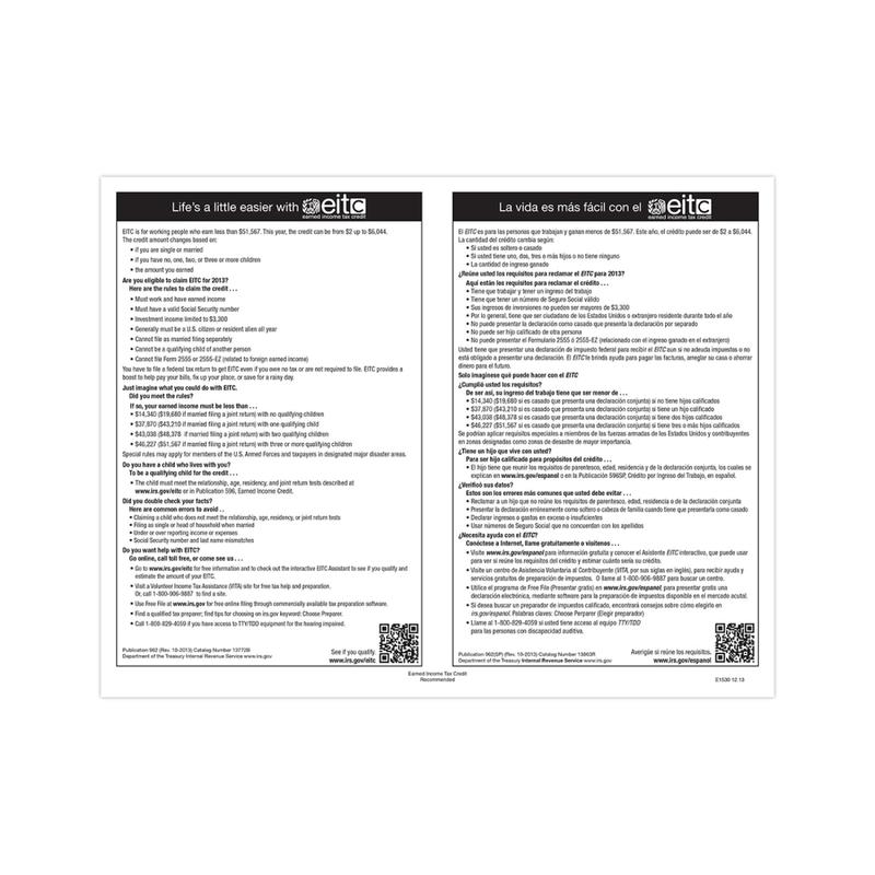 ComplyRight Federal Specialty Posters, Earned Income Tax Credit, Bilingual, 8 1/2in x 11in MPN:E1530
