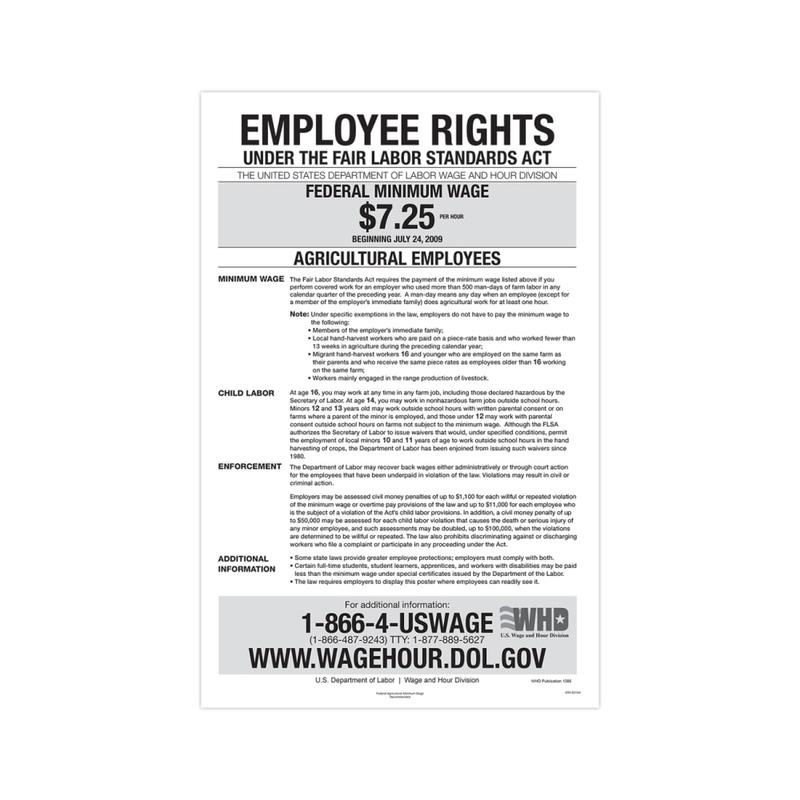 ComplyRight Federal Specialty Posters, Agricultural Minimum Wage, English, 11in x 17in MPN:E2144