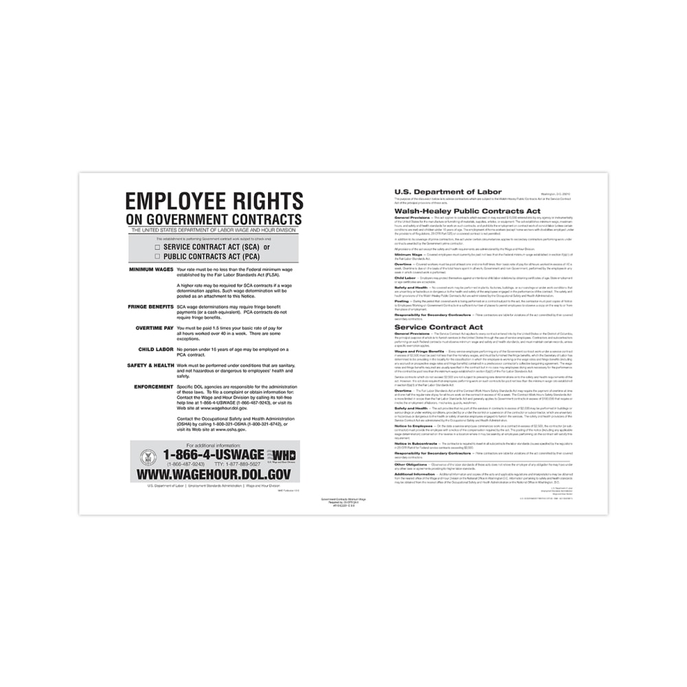 ComplyRight Federal Contractor Posters, Walsh-Healey Public/Service Contracts, English, 11in x 17in MPN:E2201