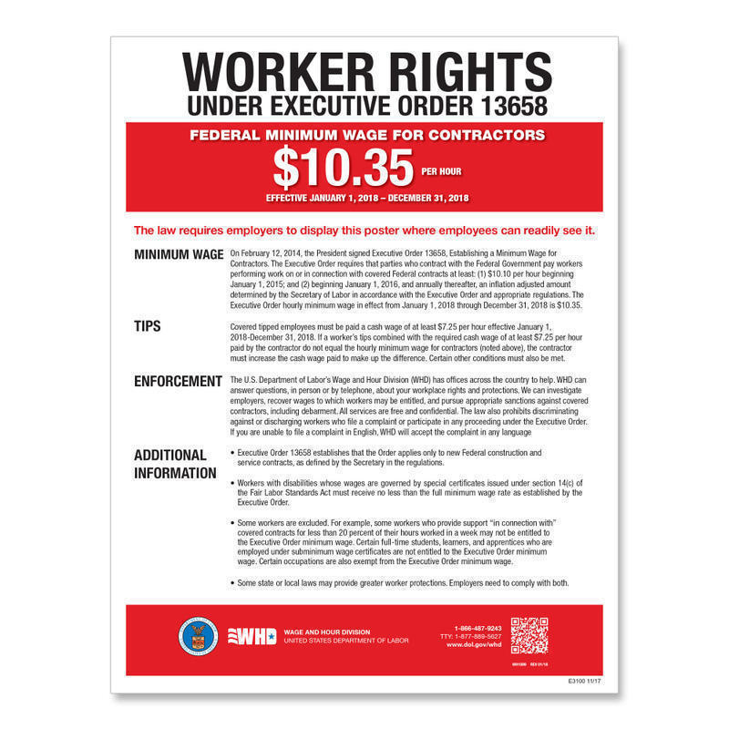 ComplyRight Federal Contractor Minimum Wage Poster, English, 11in x 17in MPN:E2240