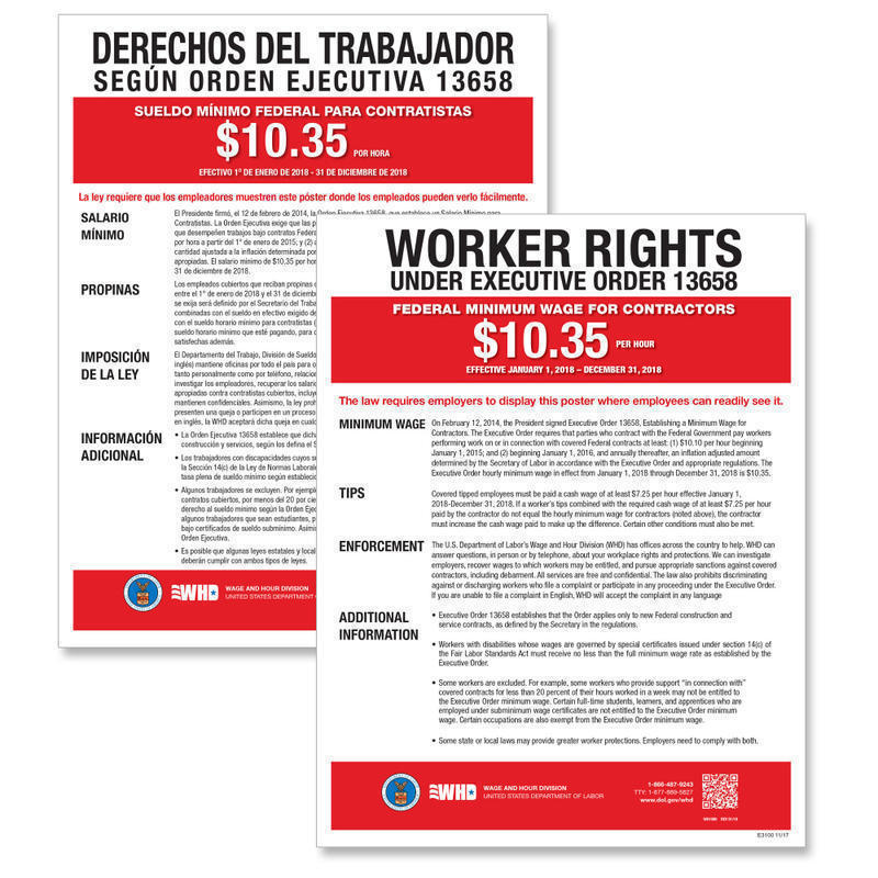ComplyRight Federal Contractor Minimum Wage Poster, Bilingual, 11in x 17in MPN:E2240B