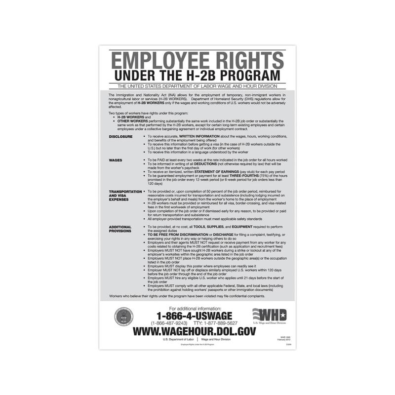 ComplyRight Federal Specialty Posters, Employee Rights Under The H-2B Program, English, 11in x 17in MPN:E3206