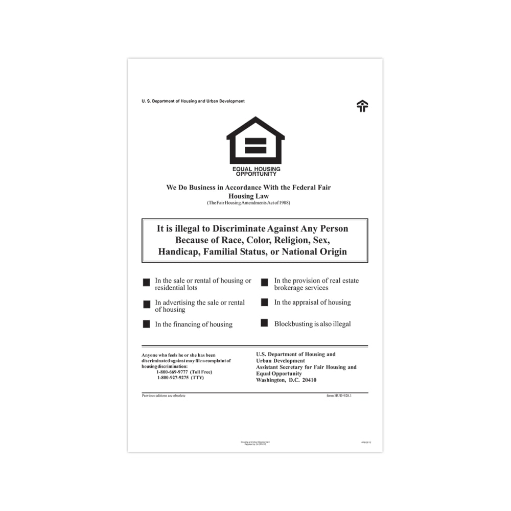ComplyRight Federal Specialty Posters, Federal Fair Housing, English, 11in x 17in MPN:E8112
