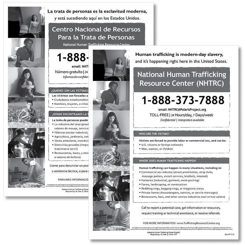 ComplyRight State Specialty Posters, Human Trafficking, English/Spanish, Alabama, 8 1/2in x 11in, Pack Of 2 MPN:EALHTBIL