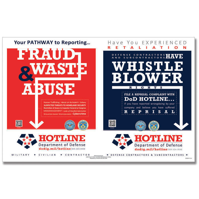 ComplyRight Department Of Defense Fraud And Whistleblower Hotline Poster, English, 17in x 11in MPN:E2250