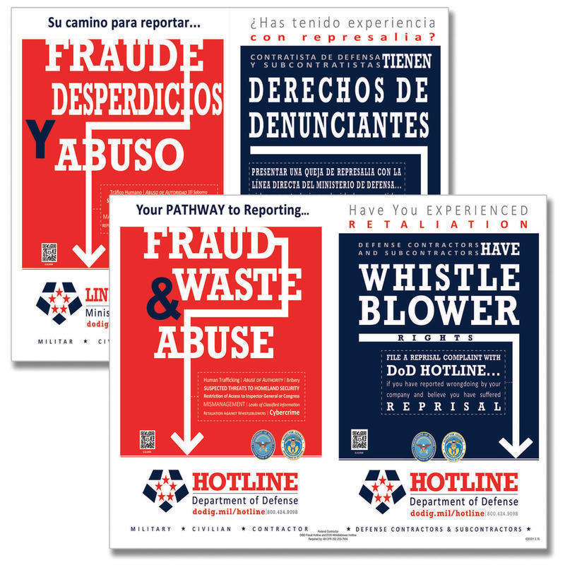 ComplyRight Department Of Defense Fraud And Whistleblower Hotline Poster, Bilingual, 17in x 11in MPN:E2250B