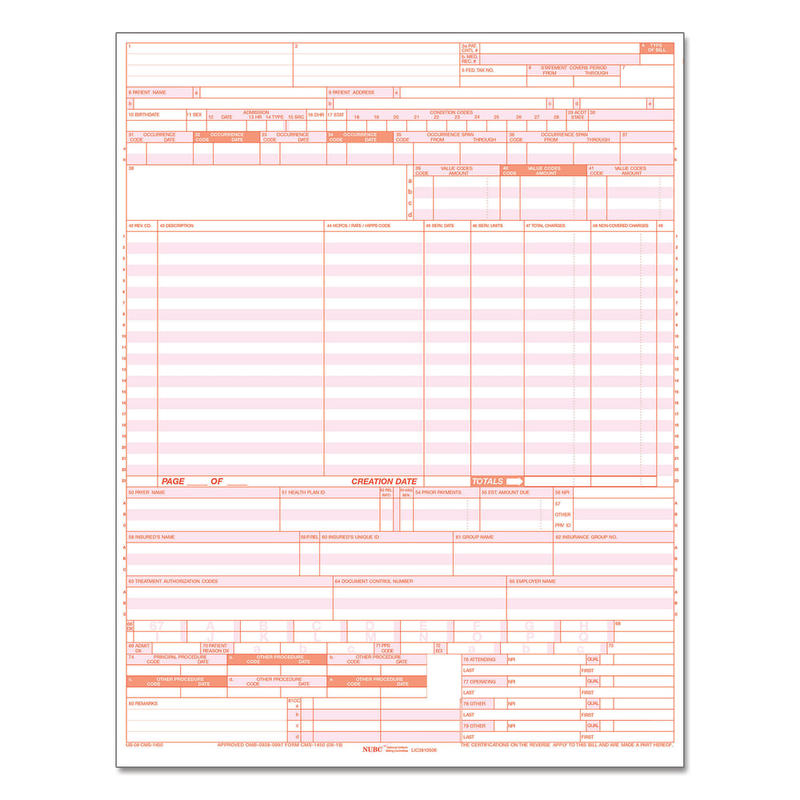 ComplyRight UB04 Hospital Claim Laser Cut Forms, 1-Part, Box Of 2, 500 MPN:UB04LC