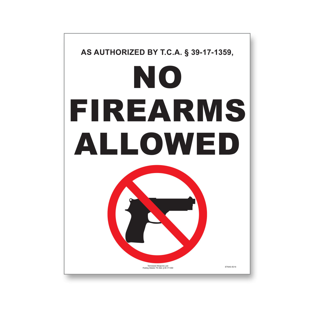 ComplyRight State Weapons Law Poster, English, Tennessee, 8-1/2in x 11in MPN:E8077TN