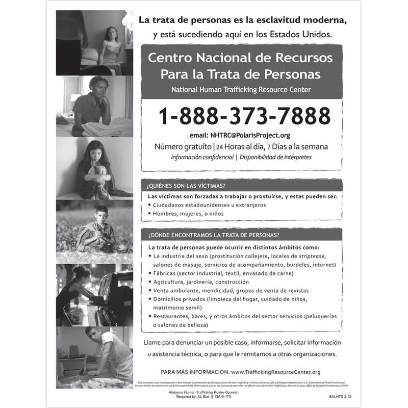 ComplyRight State Specialty Poster, Human Trafficking, Spanish, Alabama, 8-1/2in x 11in MPN:EALHTS