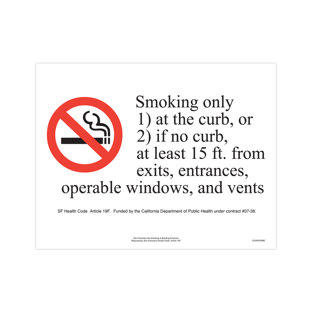 ComplyRight City & County Specialty Posters, No Smoking At Building Entrance, English, San Francisco, 8 1/2in x 11in MPN:ECASFNSBE