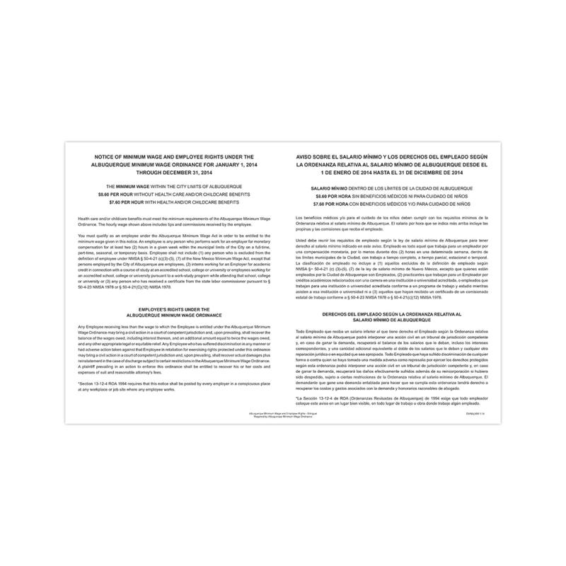 ComplyRight City & County Specialty Posters, Minimum Wage, Bilingual, Albuquerque, 11in x 17in MPN:ENMALMW