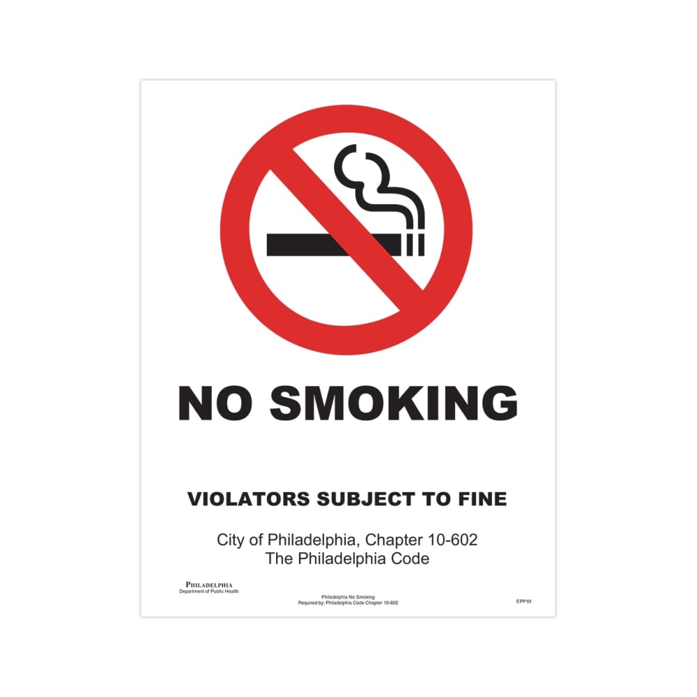 ComplyRight City & County Specialty Posters, No Smoking, English, Philadelphia, 8 1/2in x 11in MPN:EPP10