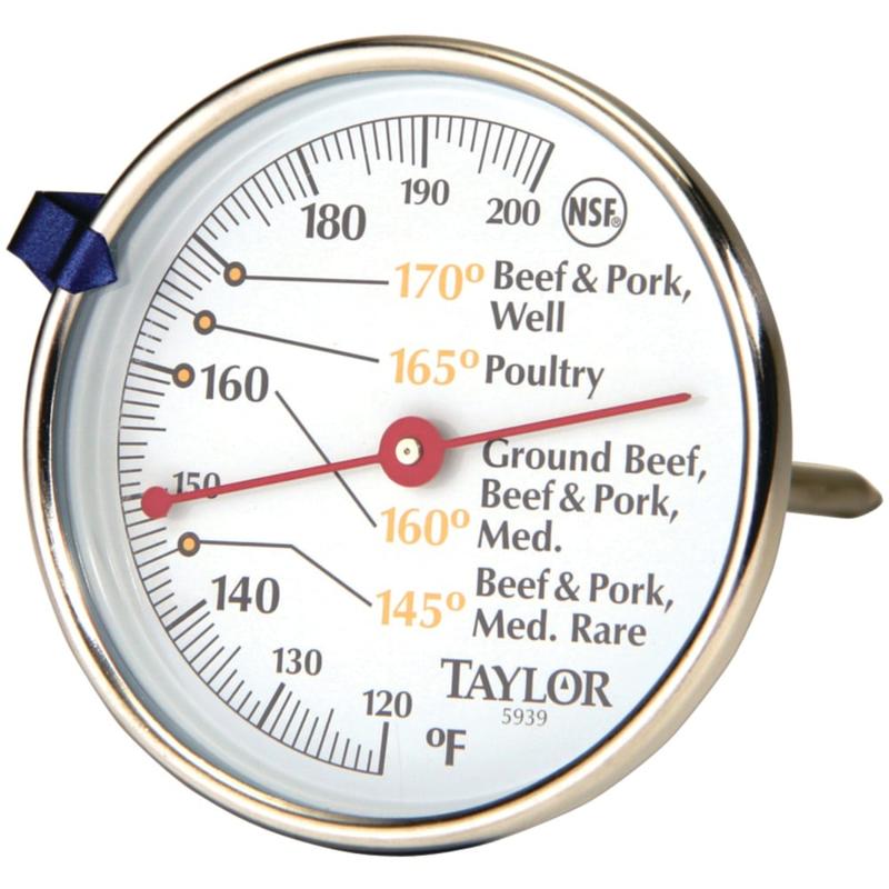 Taylor 5939N Meat Dial Thermometer - Easy-to-read Measurement - For Food - Stainless Steel MPN:5939N