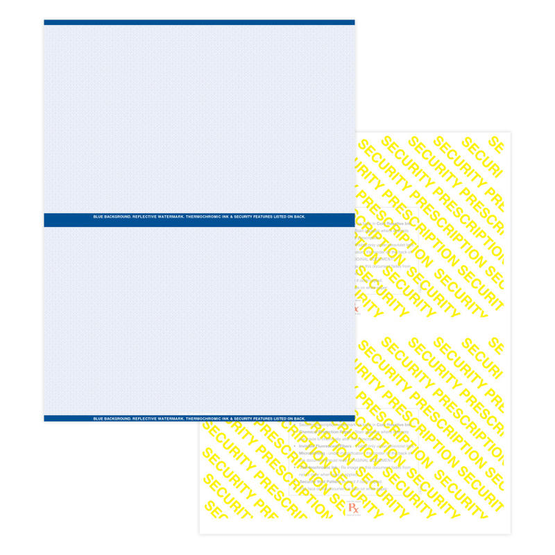 High Security Medicaid Compliant Laser RX Prescription Paper Stock - 2 Up On 8.5in x 11in Perforated Sheet, Blue, Pack Of 5, 000 Sheets MPN:PRESLBL25000