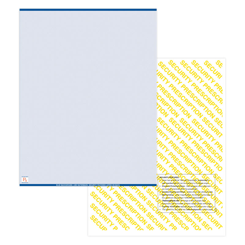 High Security Medicaid Compliant Laser RX Prescription Paper Stock -1 Up, 8.5in x 11in Sheet, Blue, Pack Of 5, 000 Sheets MPN:PRESLBL5000