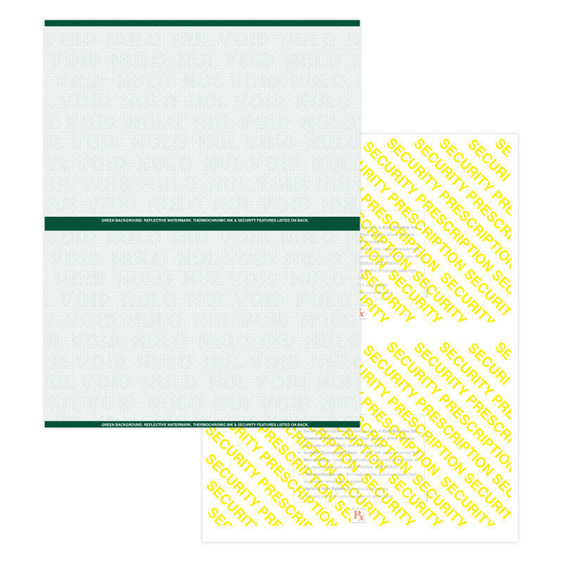 High Security Medicaid Compliant Laser RX Prescription Paper Stock - 2 Up On 8.5in x 11in Perforated Sheet, Green, Pack Of 1, 000 Sheets MPN:PRESLGN21000