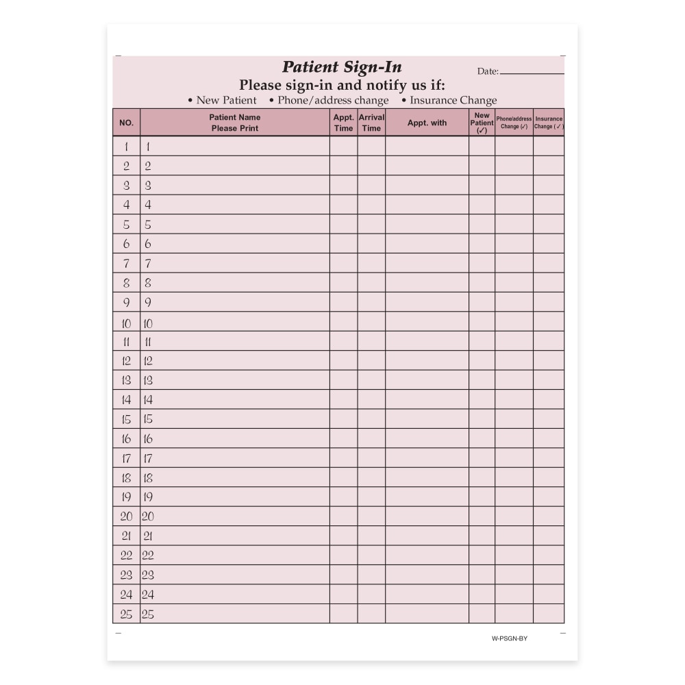 HIPAA Compliant Patient/Visitor Privacy 2-Part Sign-In Sheets, 8-1/2in x 11in, Burgundy, Pack Of 125 Sheets MPN:W-PSGN-BY