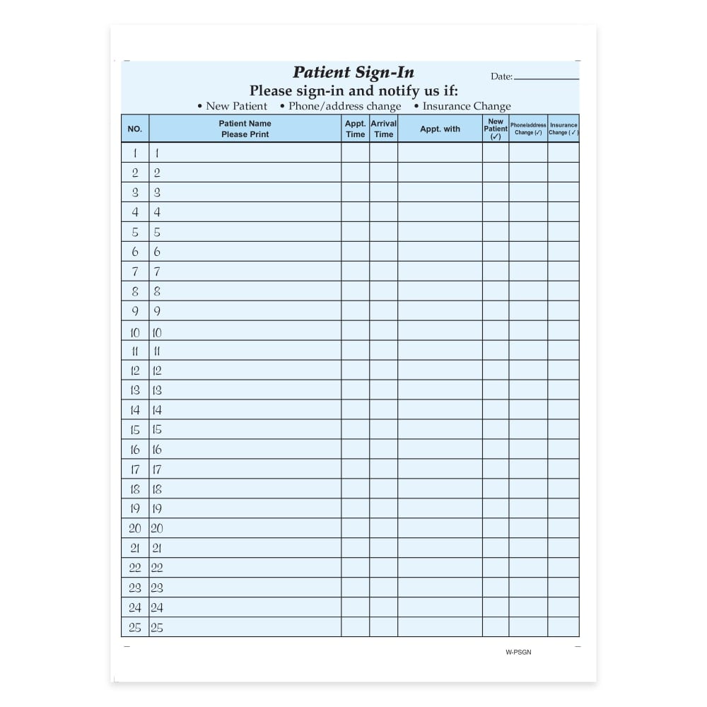 HIPAA Compliant Patient/Visitor Privacy 2-Part Sign-In Sheets, 8-1/2in x 11in, Blue, Pack Of 500 Sheets MPN:W-PSGN500