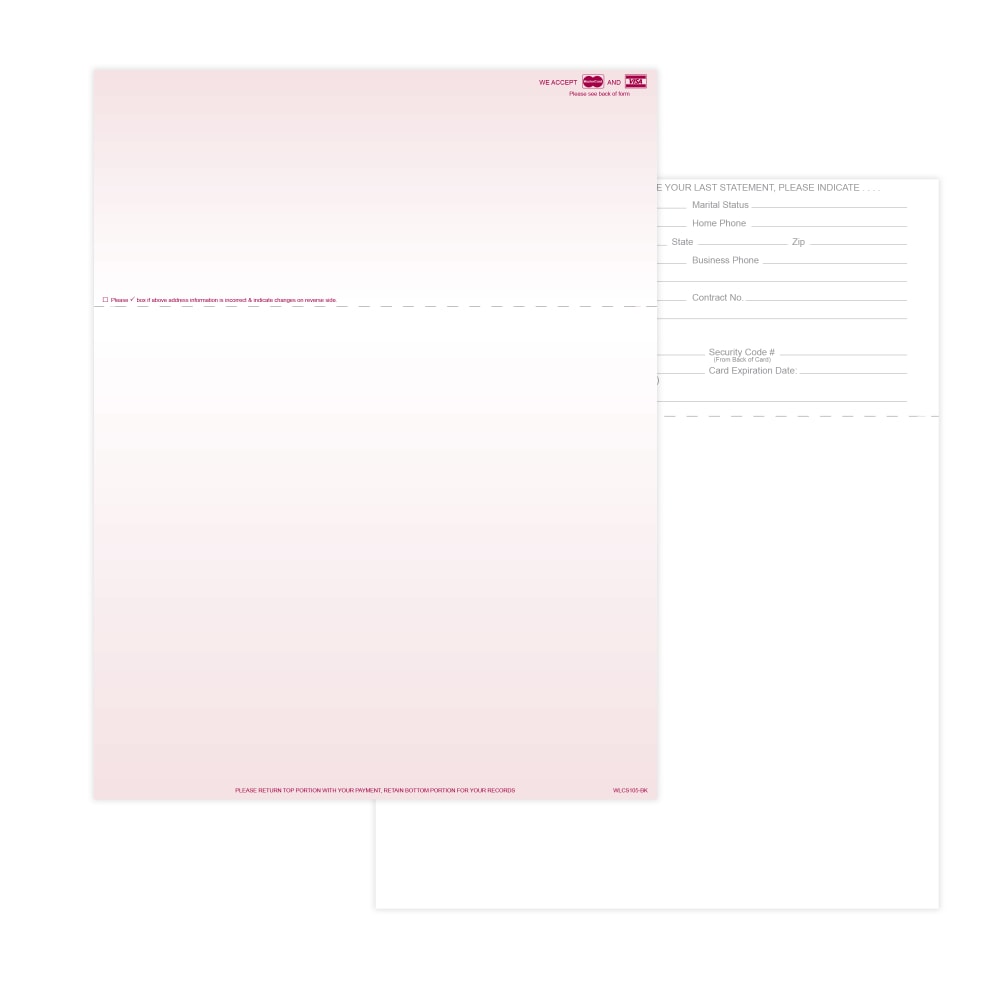 Laser 2-Sided Healthcare Medical Billing Statements, Preprinted MC/Visa Credit Card Accepted, 1-Part, 8-1/2in x 11in, Burgundy, Pack Of 1, 000 Sheets MPN:WLCS105-BK1000