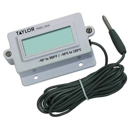 Digital Panel Mount Thermometer, -40 Deg to 300 Deg F/-40 Deg to 150 Deg C, 10 ft. Probe, LCD MPN:994010