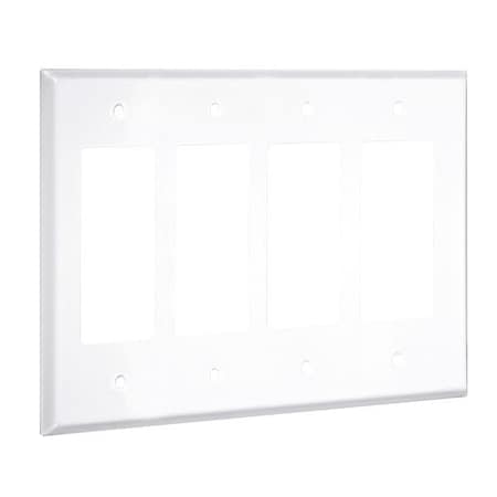 4-Decorator Standard Wall Plates, Number of Gangs: 4 Metal, Smooth Finish, White MPN:WW-RRRR