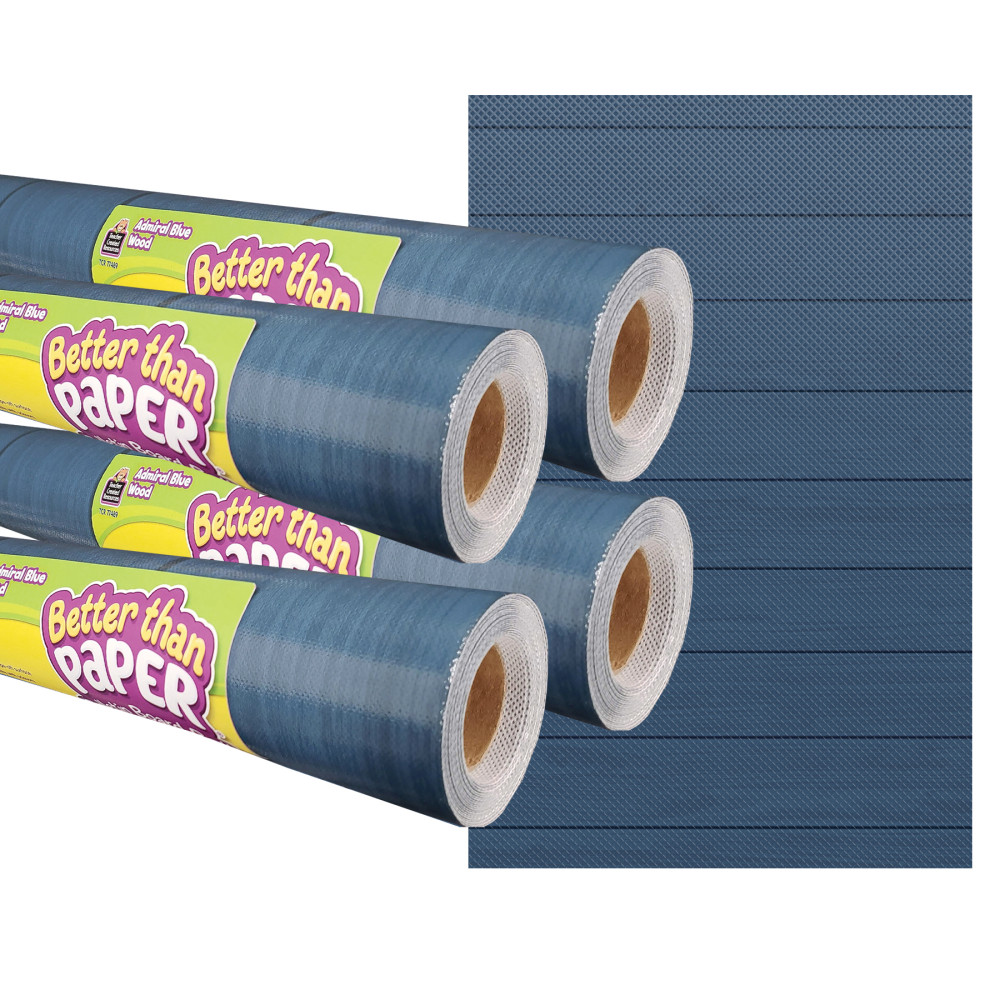 Teacher Created Resources Better Than Paper Bulletin Board Paper Rolls, 4ft x 12ft, Admiral Blue Wood, Pack Of 4 Rolls MPN:TCR32428