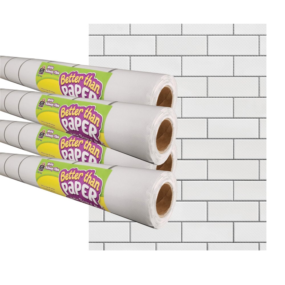 Teacher Created Resources Better Than Paper Bulletin Board Paper Rolls, 4ft x 12ft, White Subway Tile, Pack Of 4 Rolls MPN:TCR32432