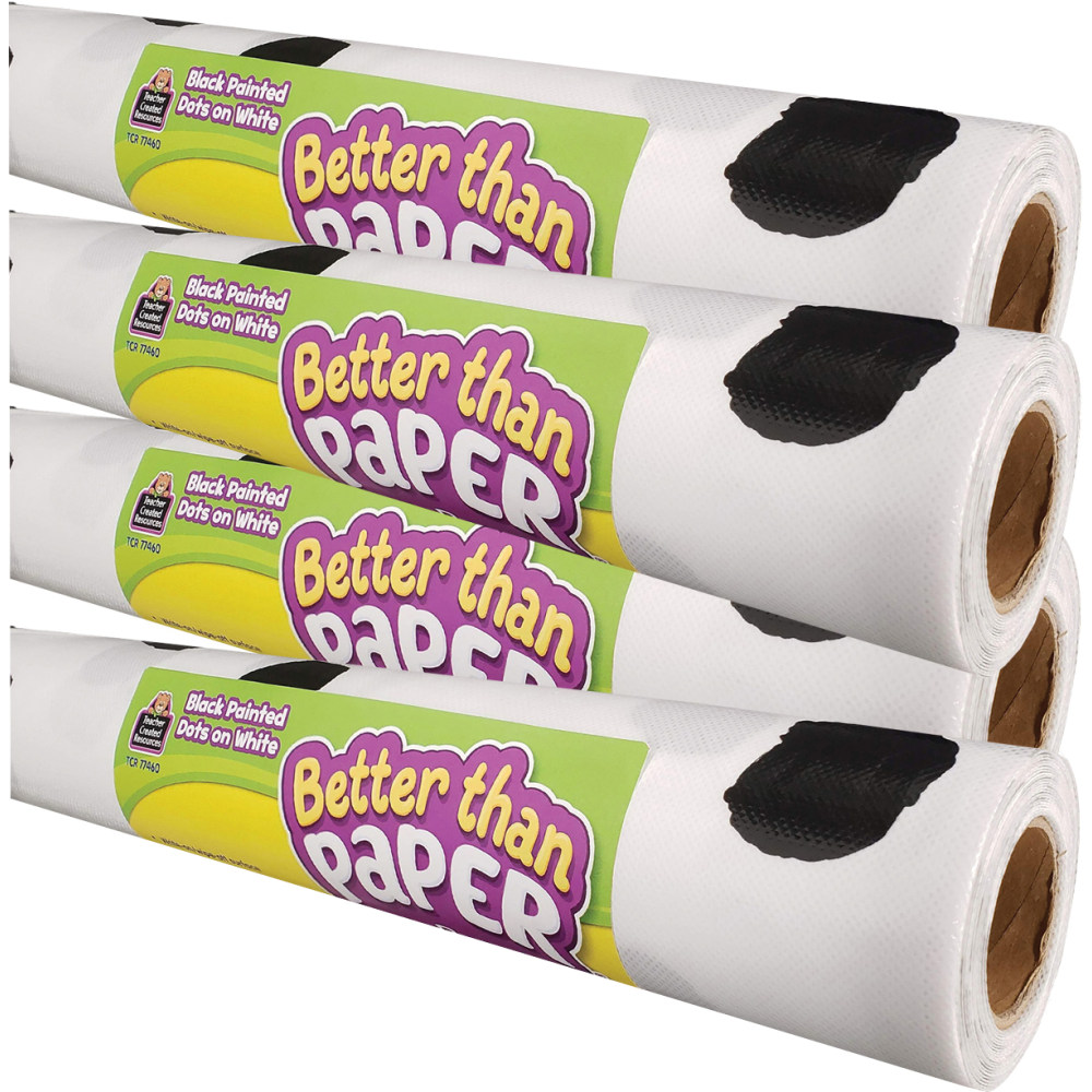 Teacher Created Resources Better Than Paper Bulletin Board Paper Rolls, 4ft x 12ft, Black Painted Dots on White, Pack Of 4 Rolls MPN:TCR32433