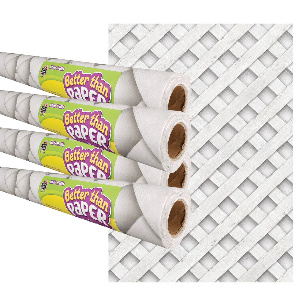 Teacher Created Resources Better Than Paper Bulletin Board Paper Rolls, 4ft x 12ft, White Trellis, Pack Of 4 Rolls MPN:TCR32436