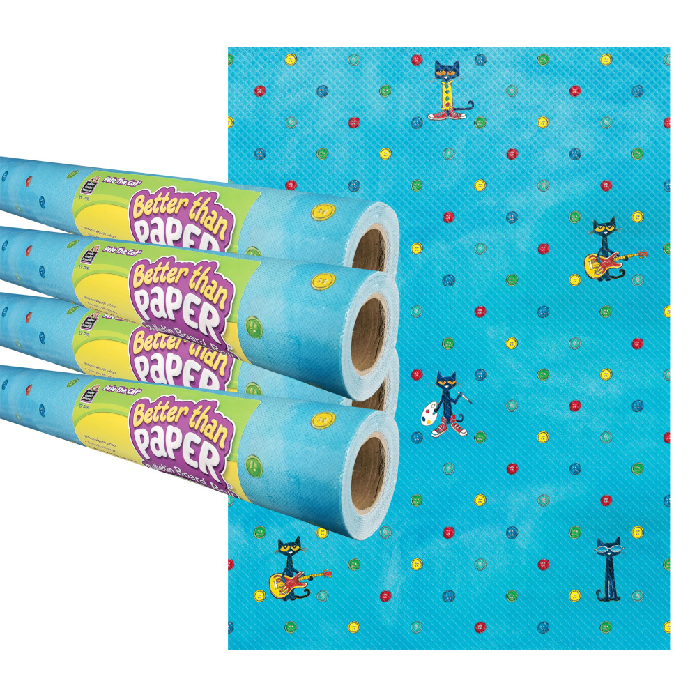 Teacher Created Resources Better Than Paper Bulletin Board Paper Rolls, 4ft x 12ft, Pete the Cat, Pack Of 4 Rolls MPN:TCR32437